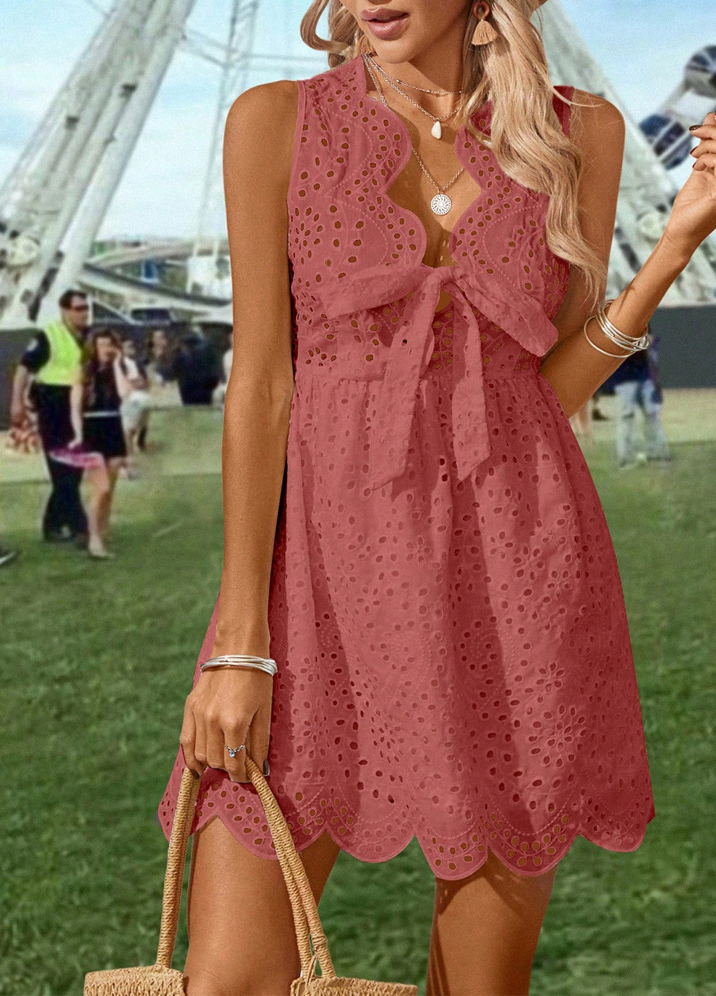 Темно-рожева кежуал сукня кльош SHEIN однотонна