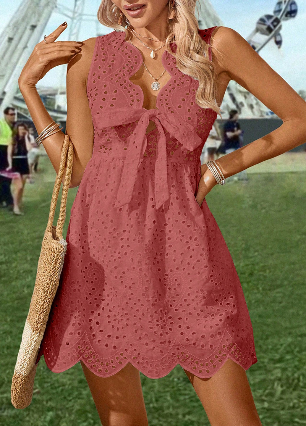 Темно-рожева кежуал сукня кльош SHEIN однотонна