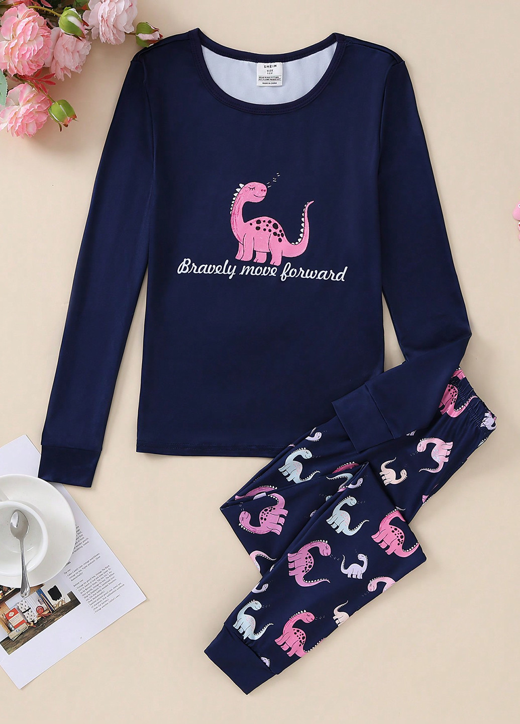 Темно-синя всесезон піжама (лонгслів, штани) лонгслів + брюки SHEIN