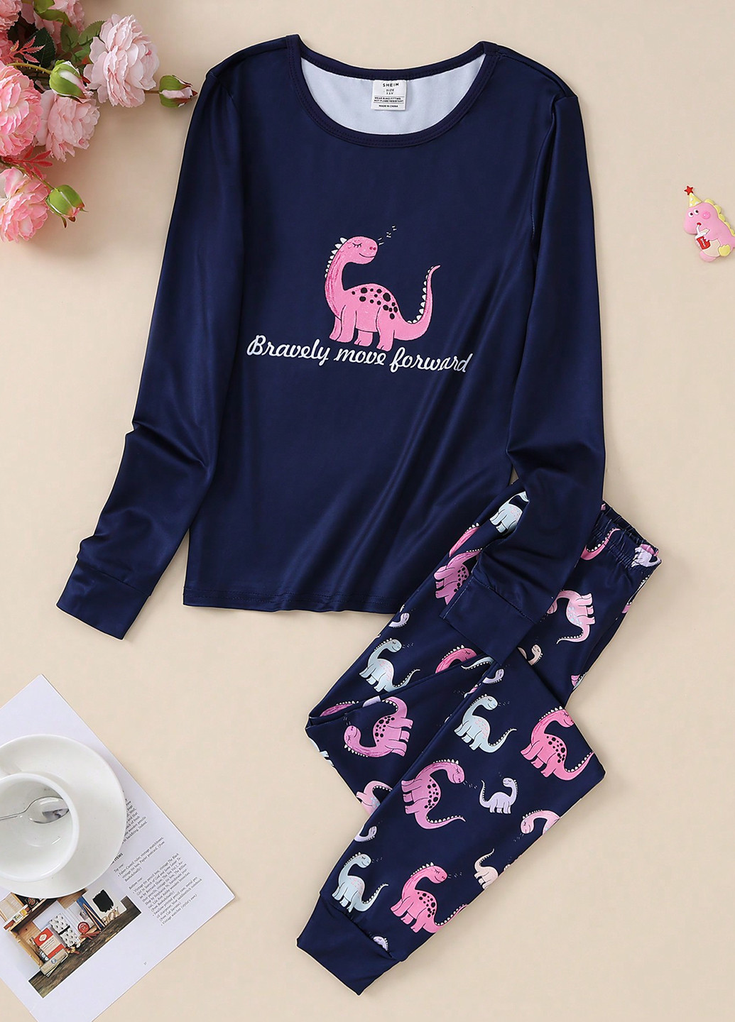 Темно-синя всесезон піжама (лонгслів, штани) лонгслів + брюки SHEIN