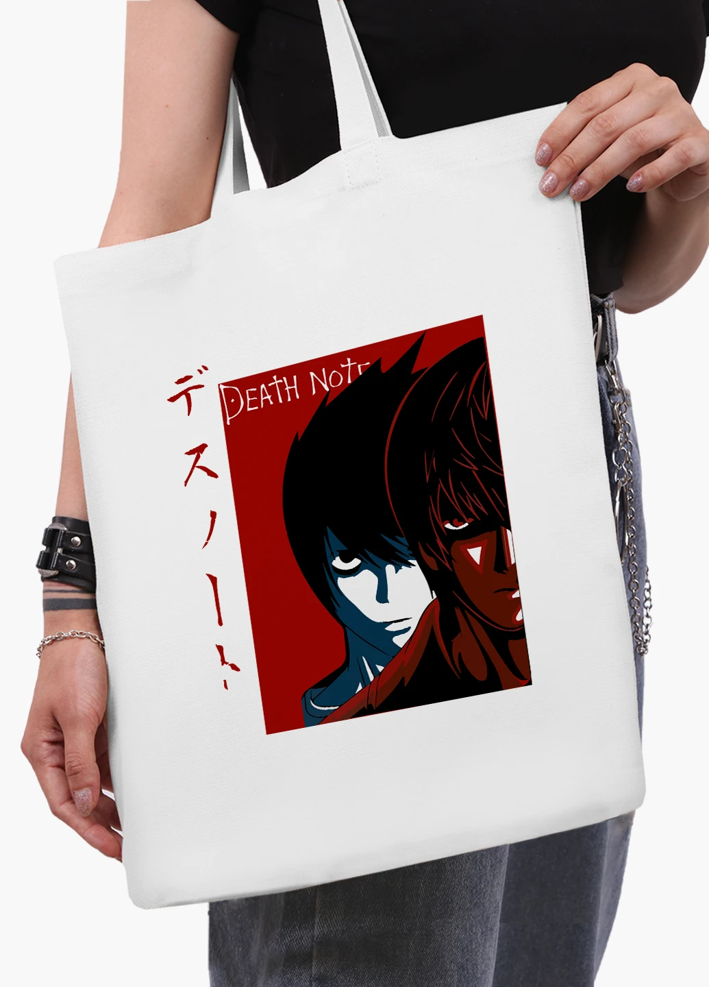 Еко сумка шоппер біла Ел і Кіра Зошит смерті (Death Note) (9227-2655-WT2) Еко сумка шоппер біла 41*35 см MobiPrint (219151158)