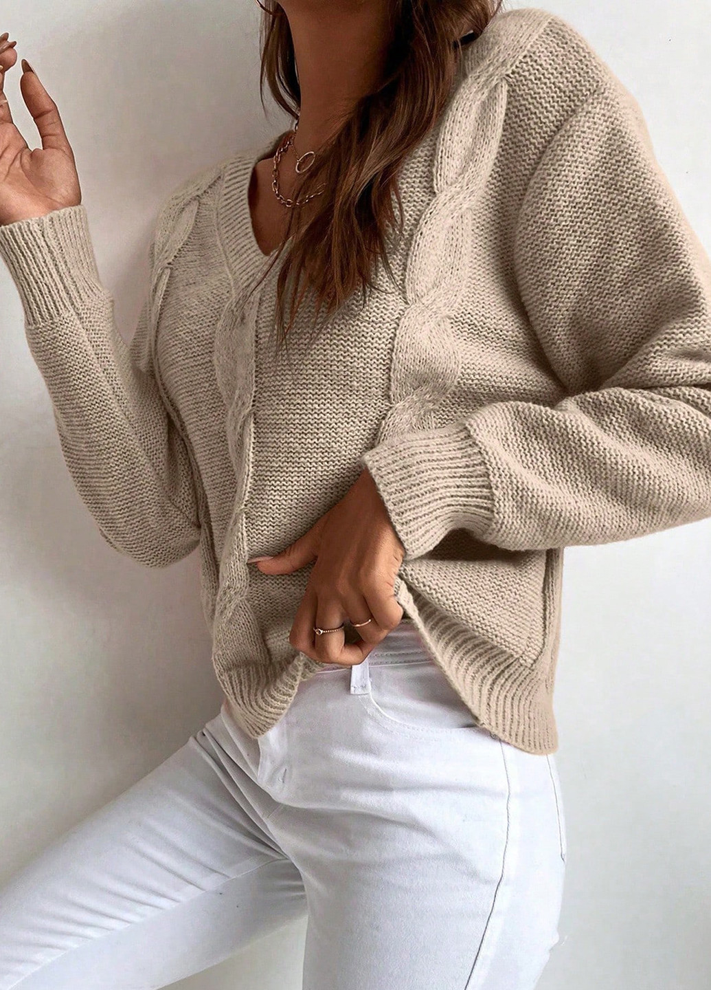 Бежевий демісезонний пуловер пуловер SHEIN