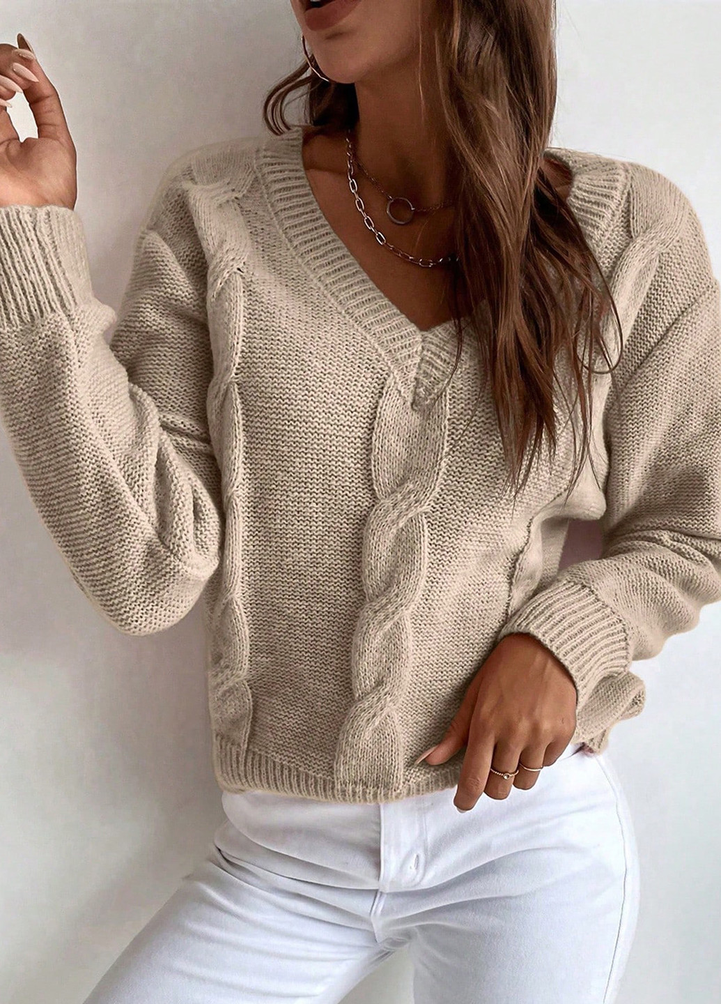 Бежевий демісезонний пуловер пуловер SHEIN