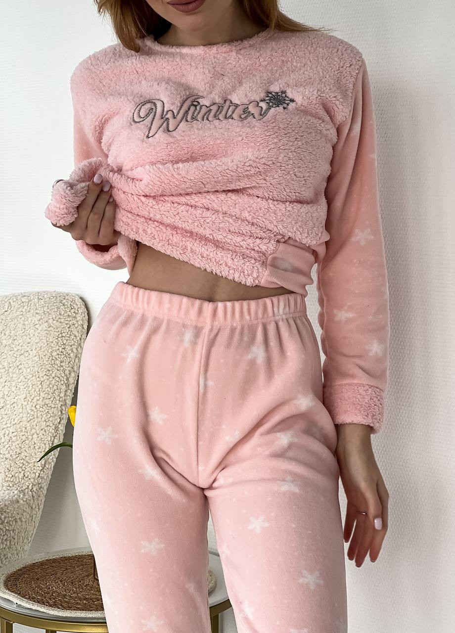 Розовая зимняя мягкая зимняя пижамка No Brand