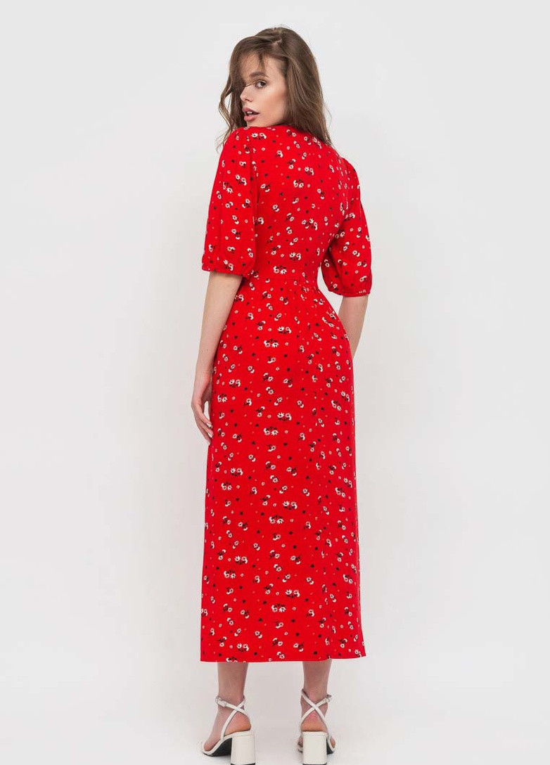 Красное кэжуал платье с разрезами BeART с цветочным принтом