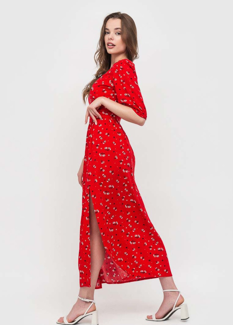 Червона кежуал сукня з розрізами BeART з квітковим принтом
