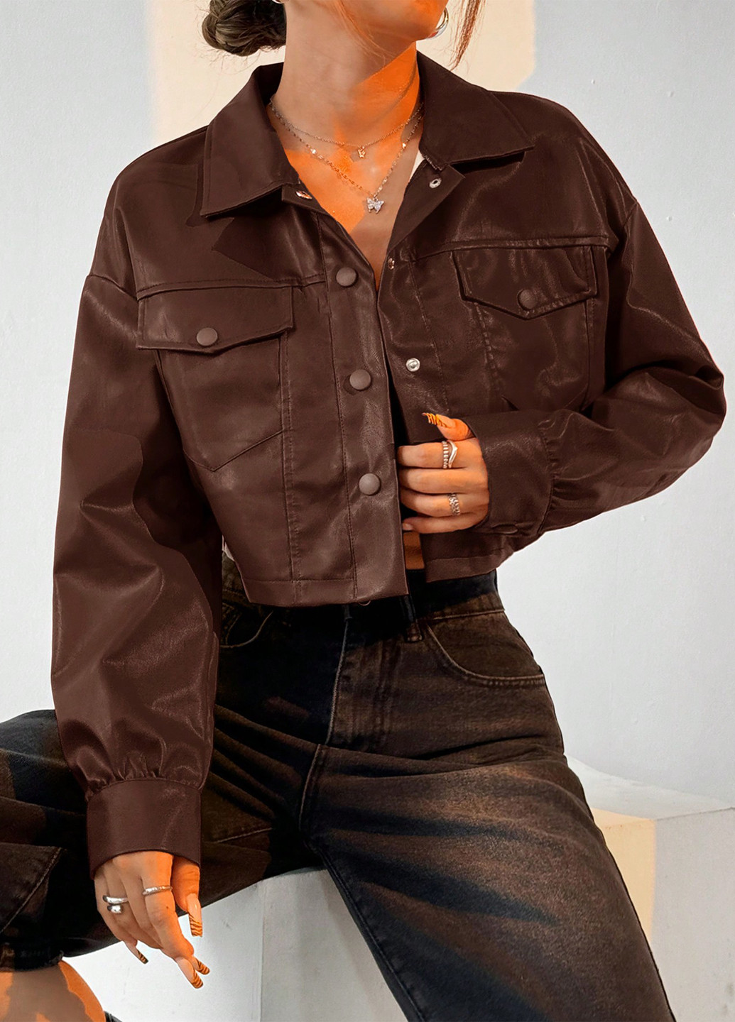 Коричнева демісезонна куртка куртка-піджак SHEIN