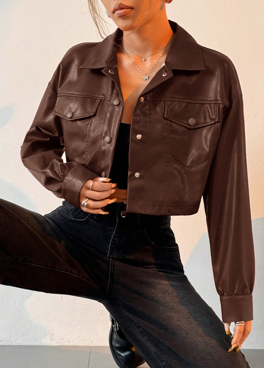 Коричнева демісезонна куртка куртка-піджак SHEIN