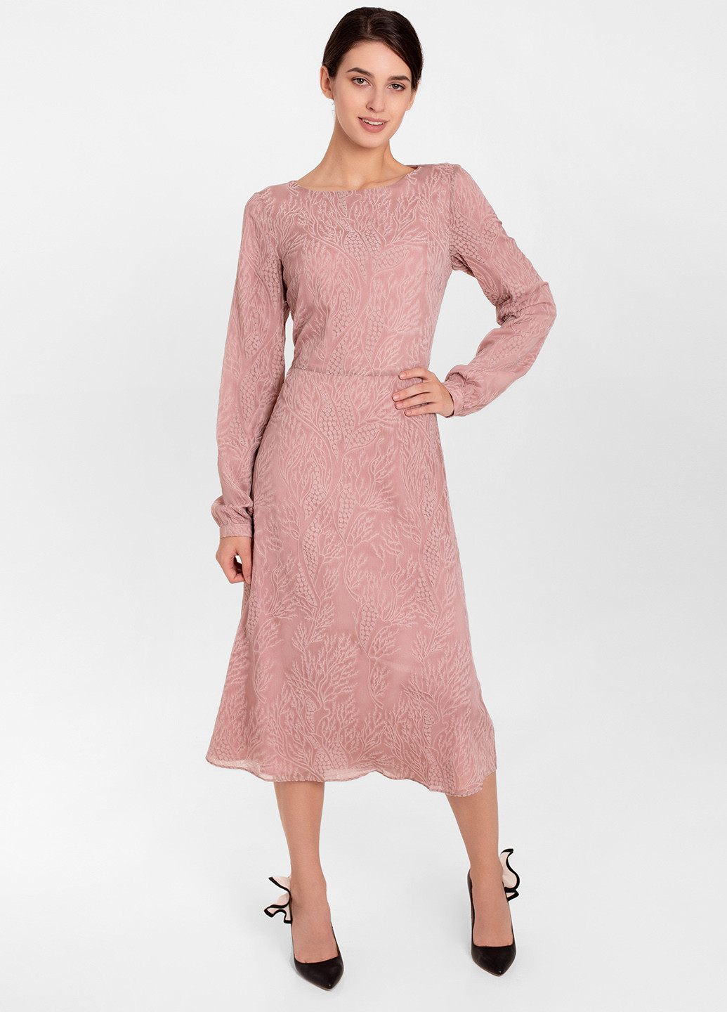 Розовое деловое платье клеш Nai Lu-na by Anastasiia Ivanova с цветочным принтом