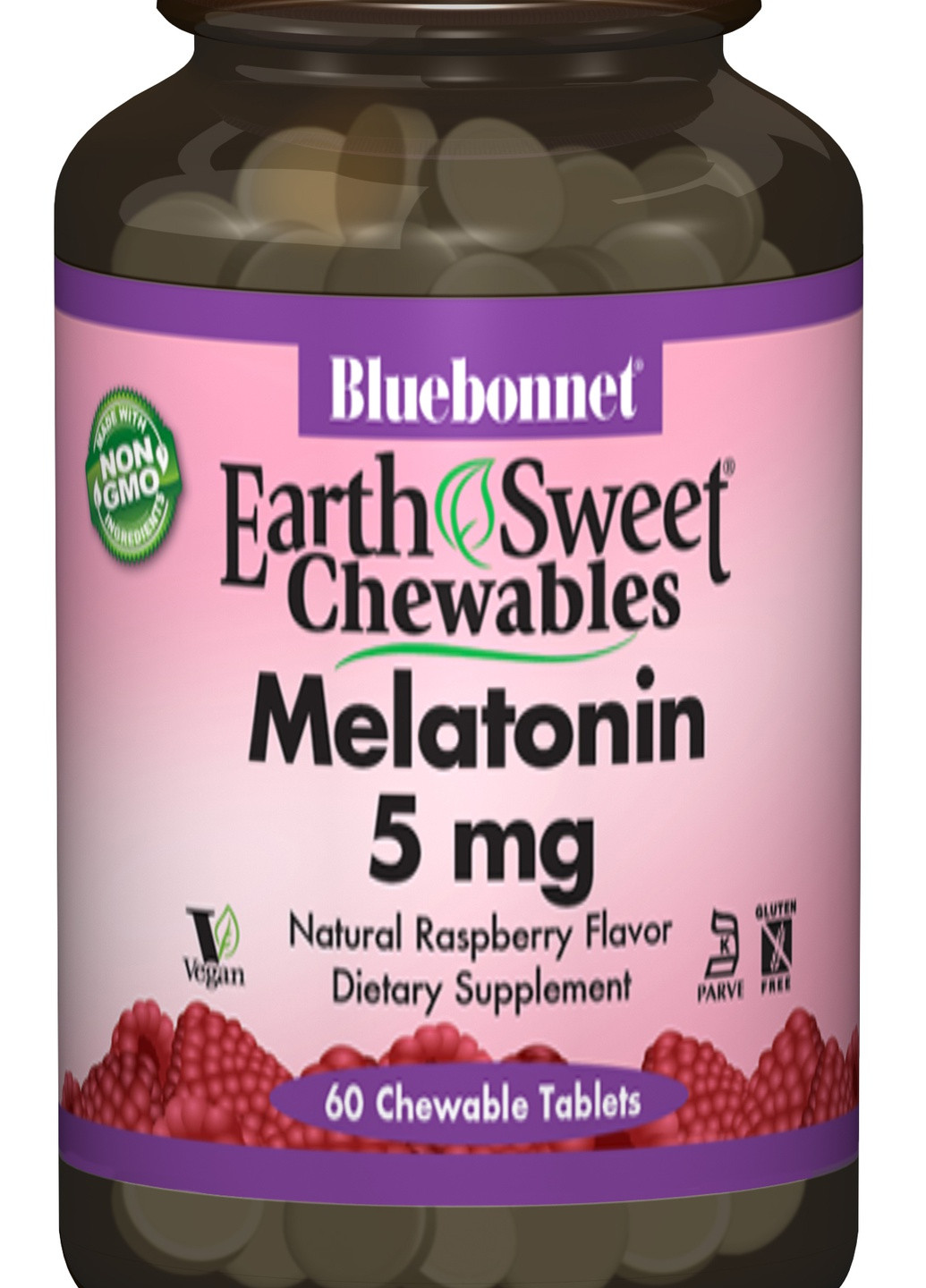 Мелатонин 5мг, Вкус Малины, Earth Sweet Chewables,, 60 жевательных таблеток Bluebonnet Nutrition (225714534)