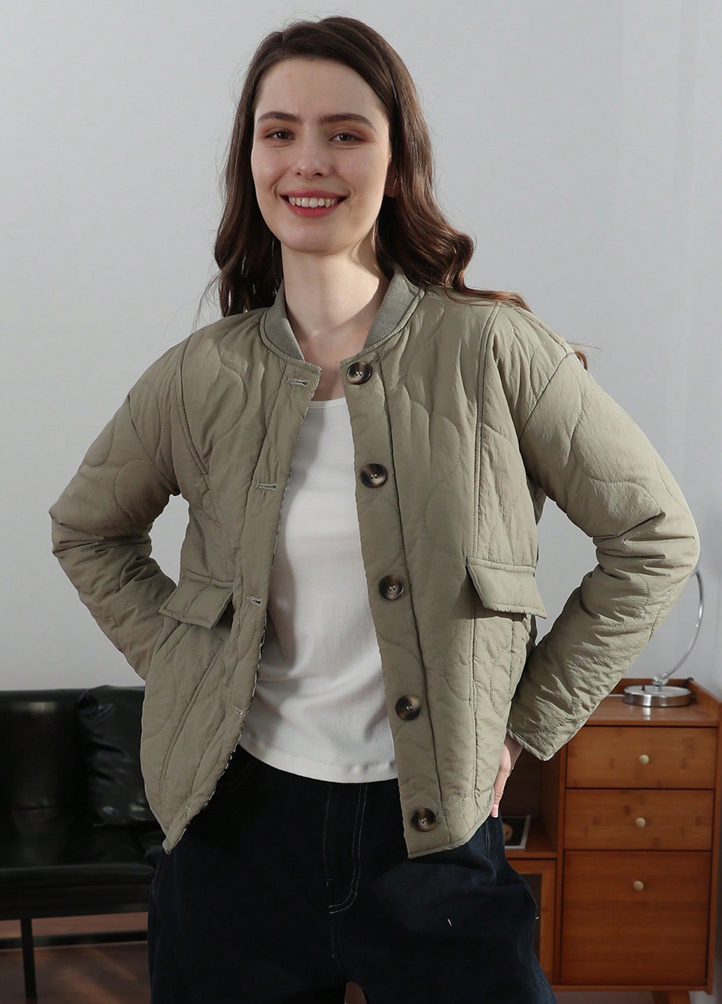 Бомбер SHEIN бейсбольний на гудзиках (364846633)