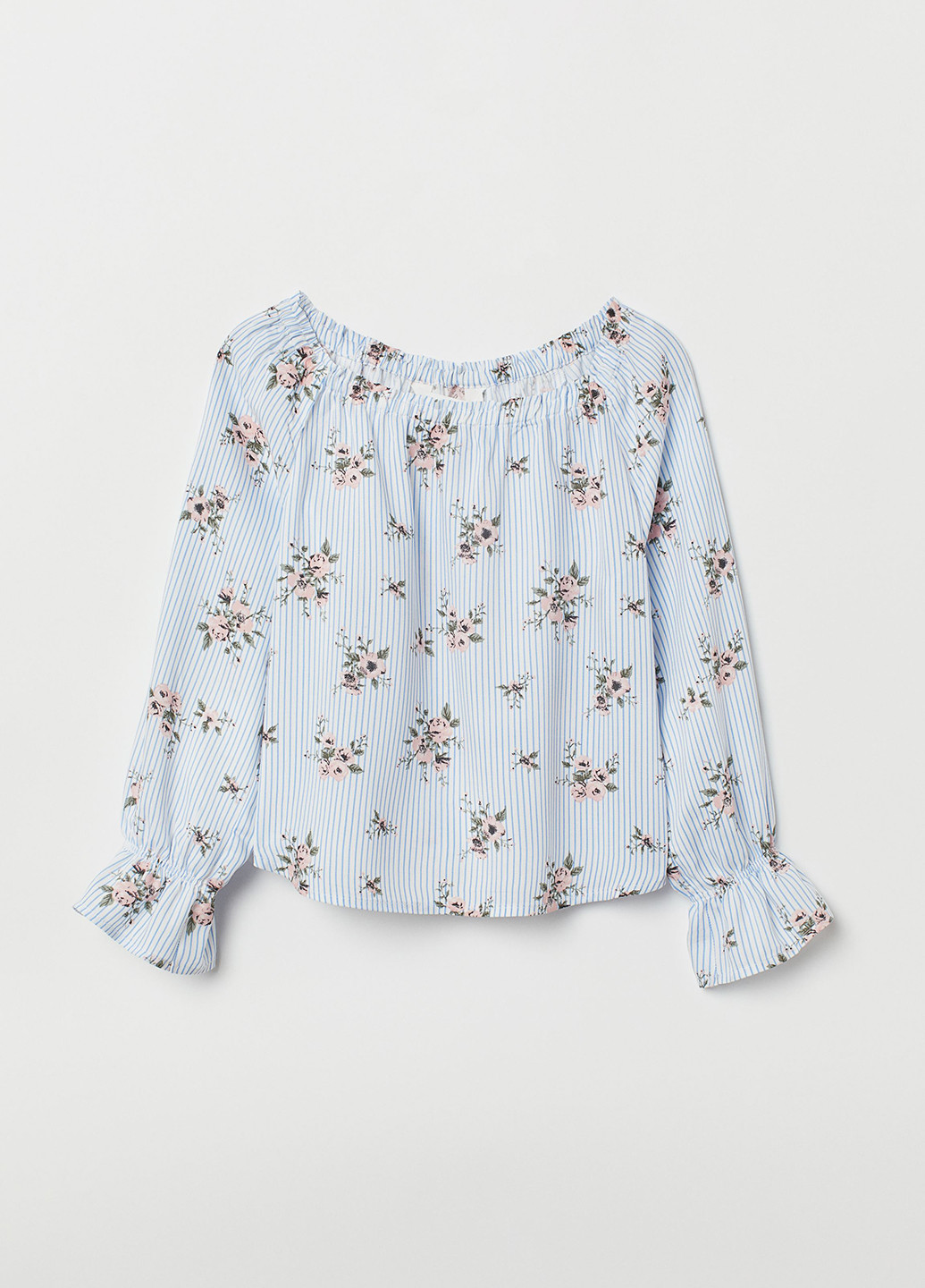 Голубая цветочной расцветки блузка H&M летняя