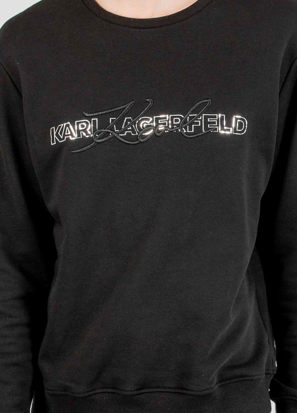 Свитшот Karl Lagerfeld - Прямой крой однотонный черный кэжуал трикотаж, хлопок - (253375253)