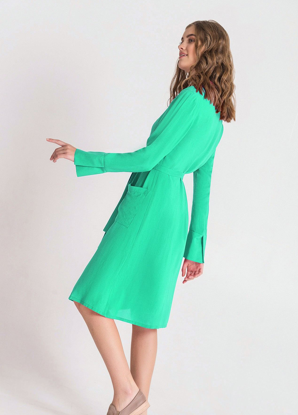 Зеленое кэжуал платье рубашка Vovk однотонное