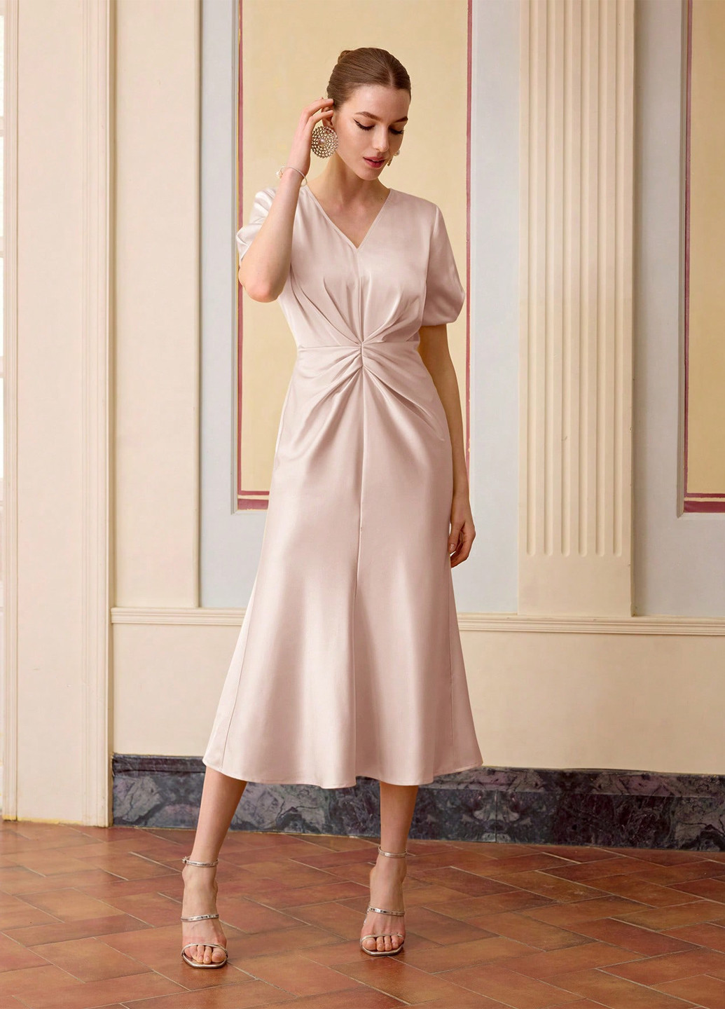 Пудрова святковий, вечірня сукня а-силует SHEIN однотонна