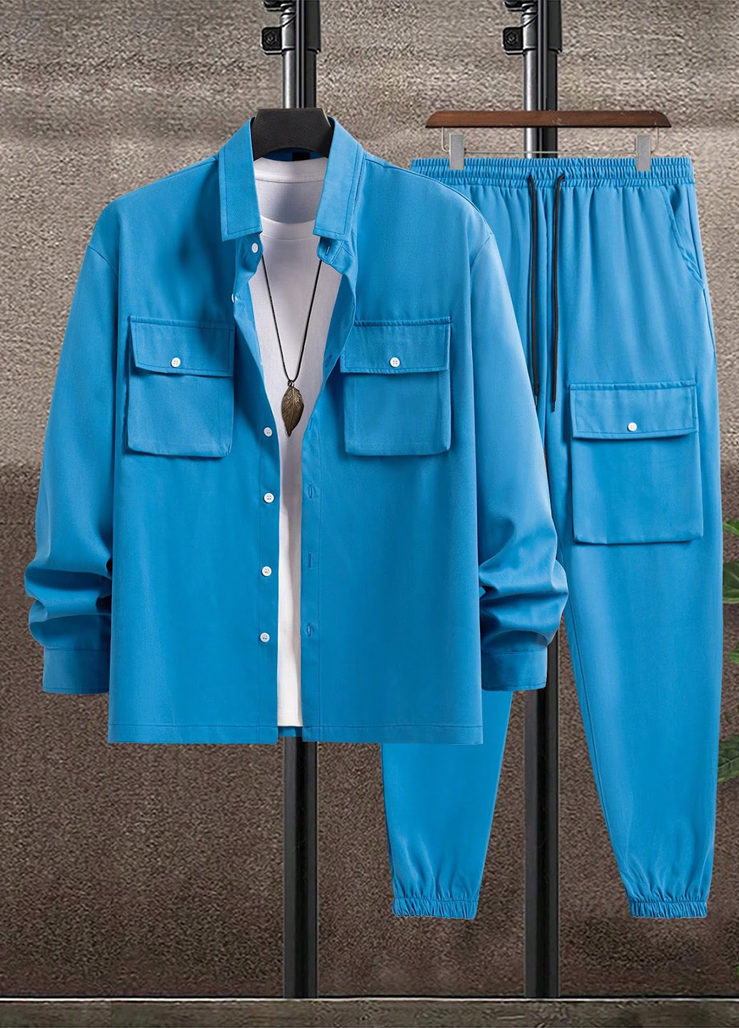 Блакитний демісезонний костюм (сорочка, штани) брючний SHEIN