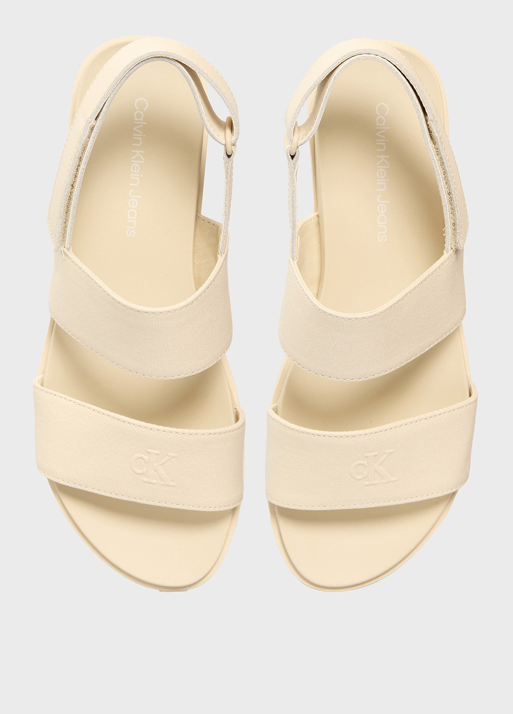 Бежевые босоножки Calvin Klein Jeans на липучке с тиснением, с логотипом