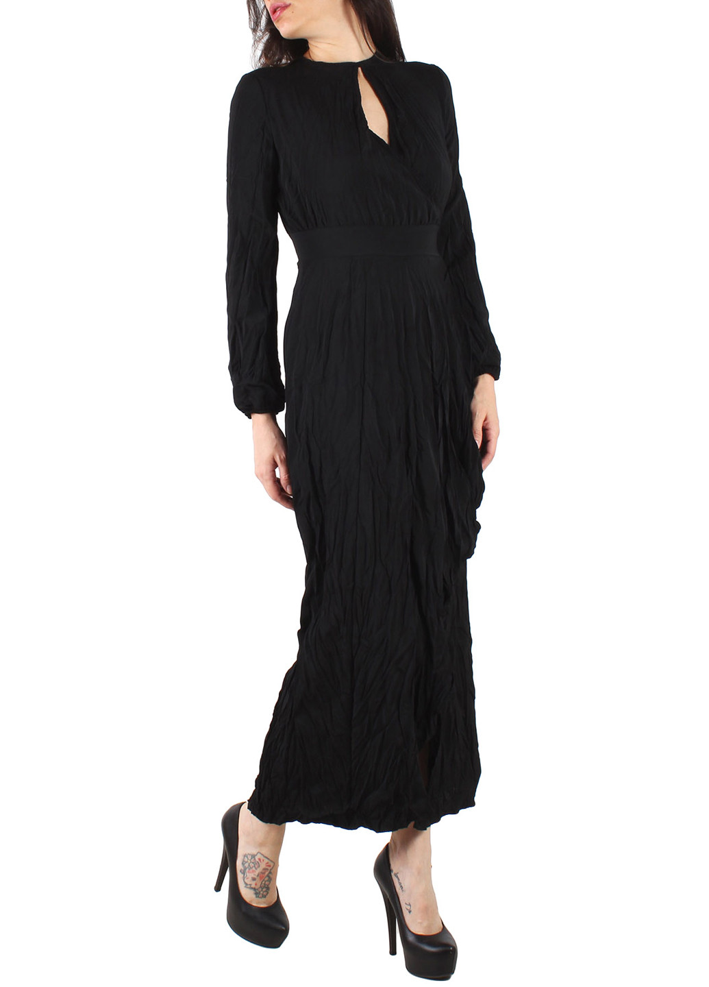 Черное кэжуал платье на запах, в стиле ампир Made in Italy однотонное