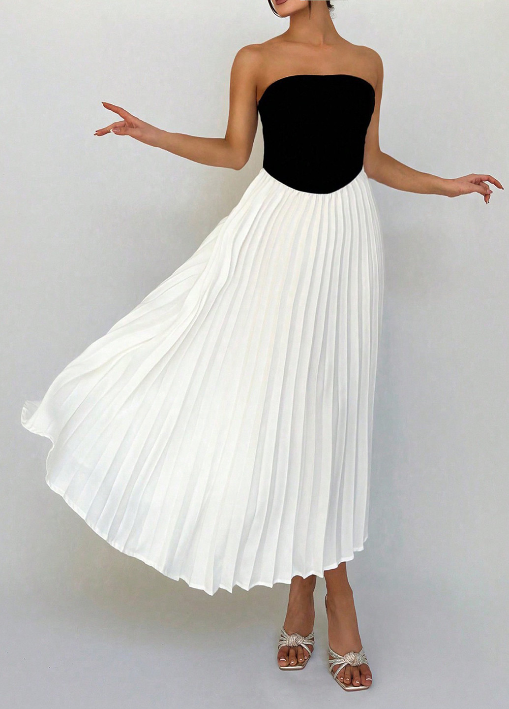 Чорно-білий кежуал сукня плісована SHEIN колор блок