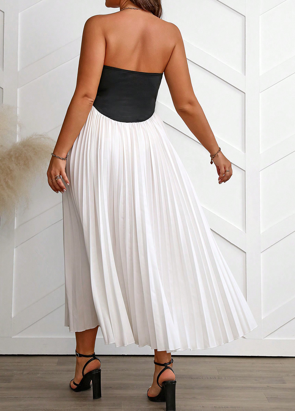 Чорно-білий кежуал сукня плісована SHEIN колор блок