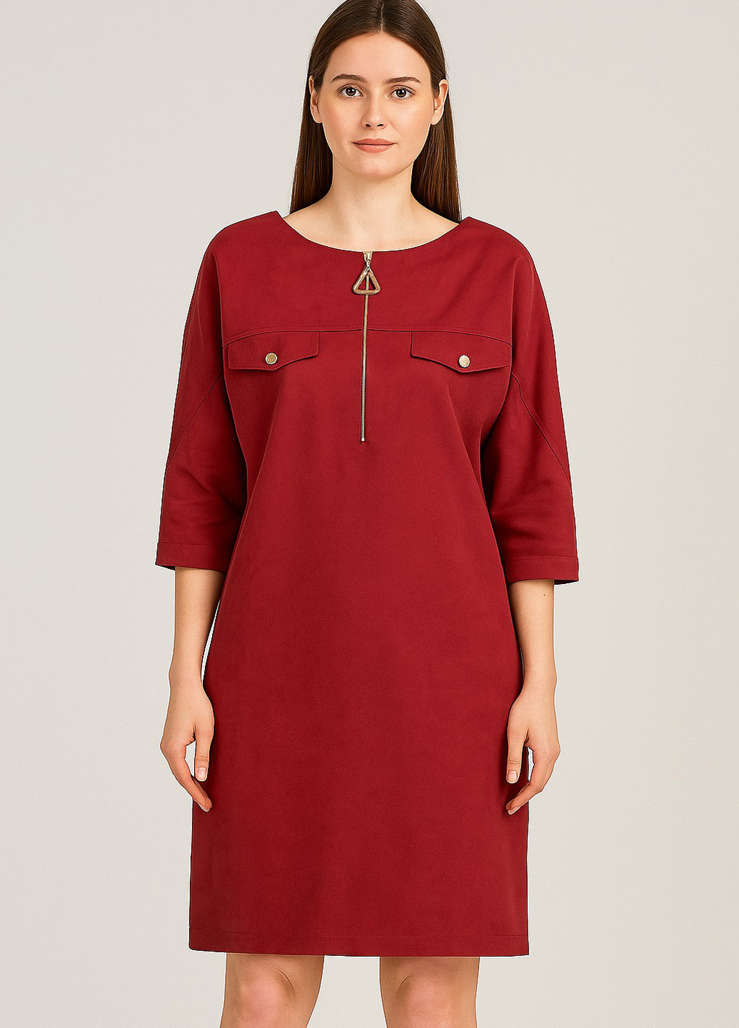 Вишневое кэжуал платье а-силуэт Sassofono однотонное