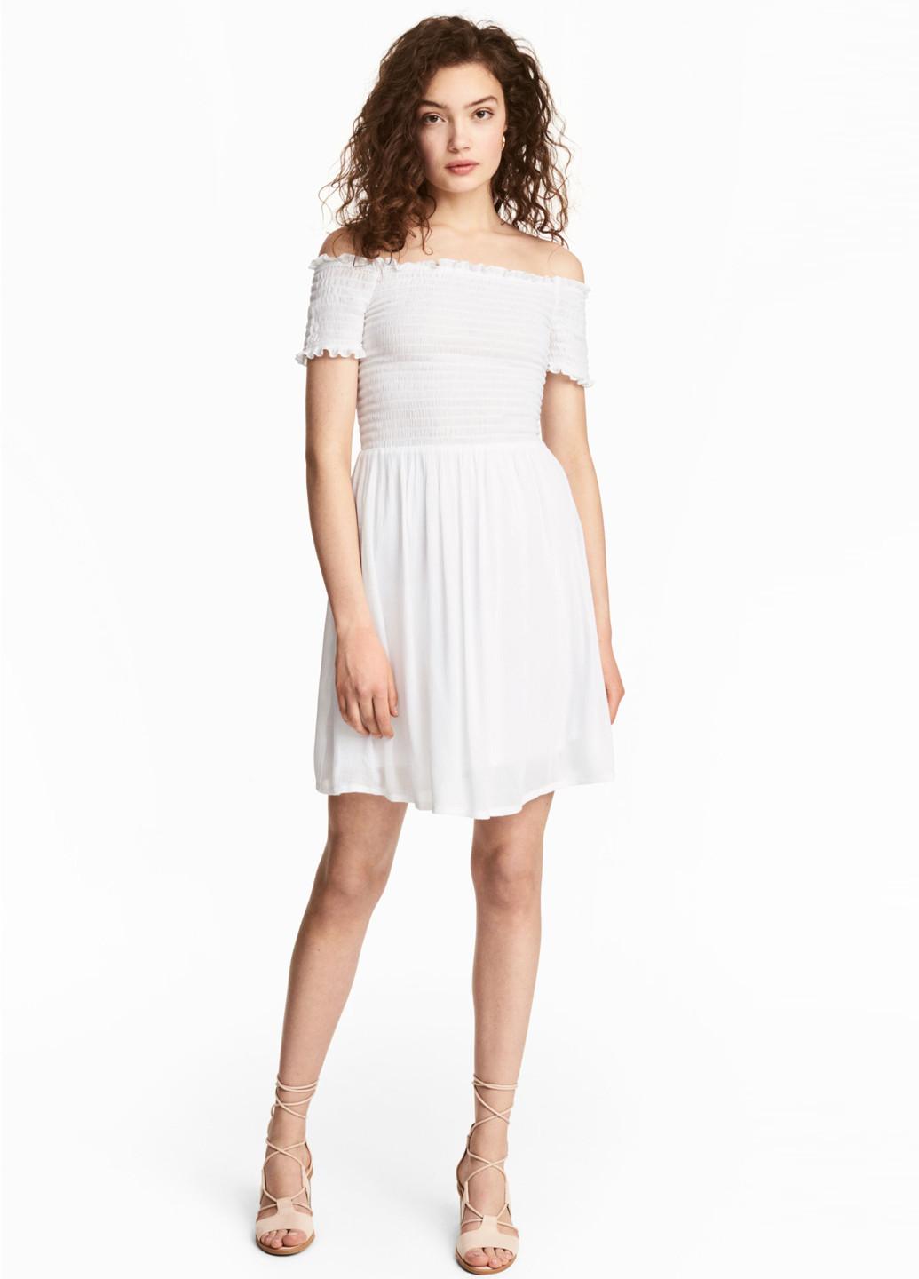 Білий кежуал плаття, сукня з відкритими плечима H&M однотонна