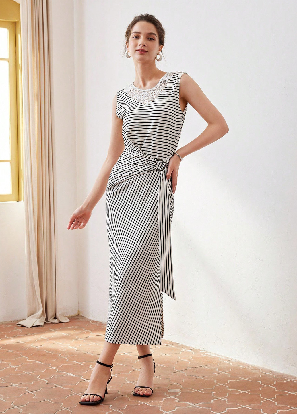 Чорно-білий кежуал сукня сукня-майка SHEIN в смужку