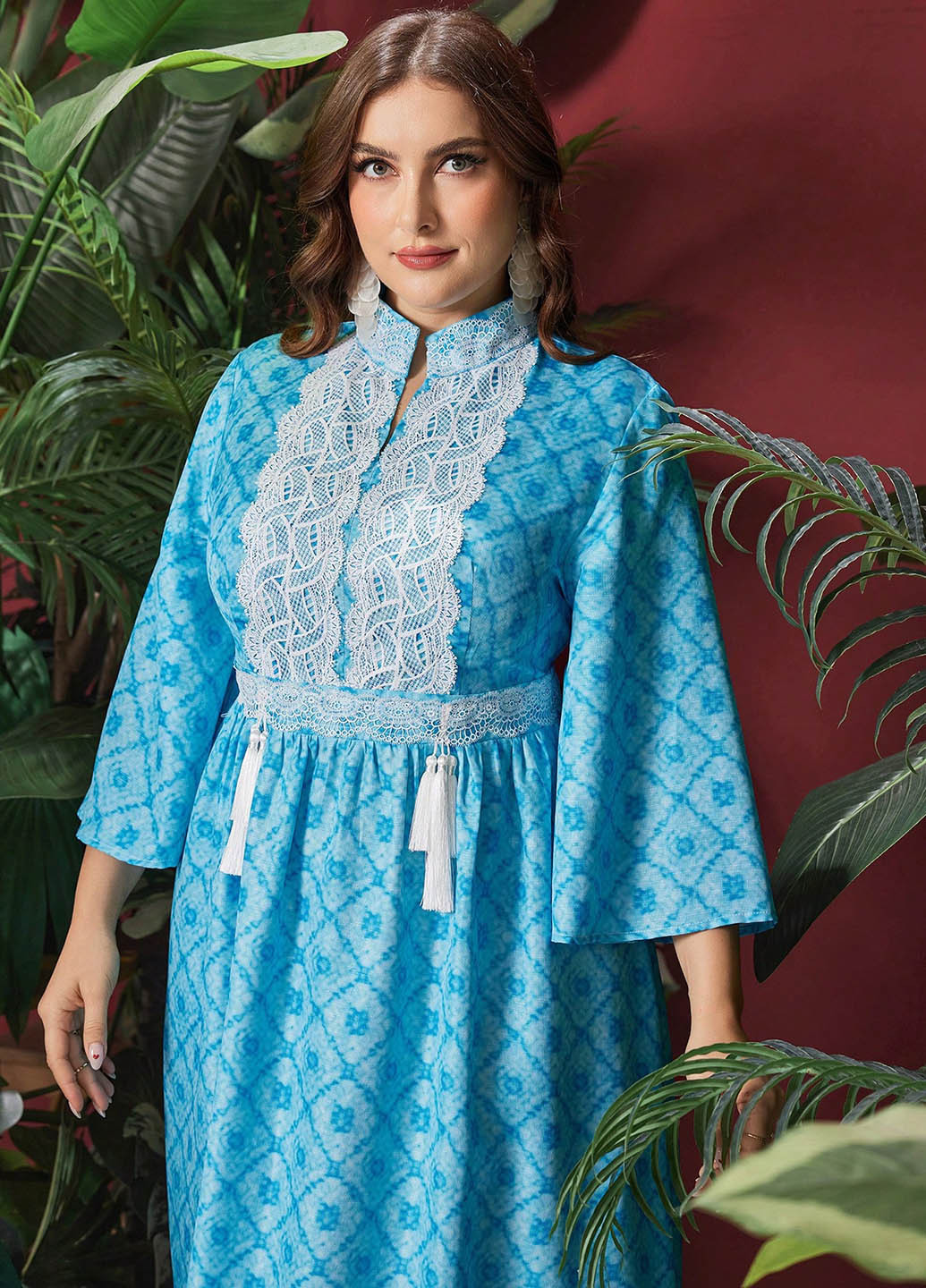 Бирюзовое вечернее, кэжуал платье SHEIN с геометрическим узором