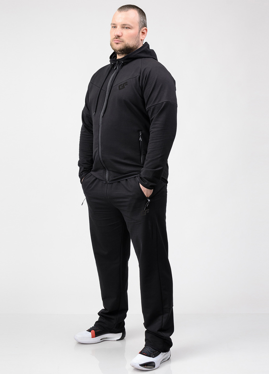 Черный демисезонный костюм (толстовка, брюки) брючный Go Fitness