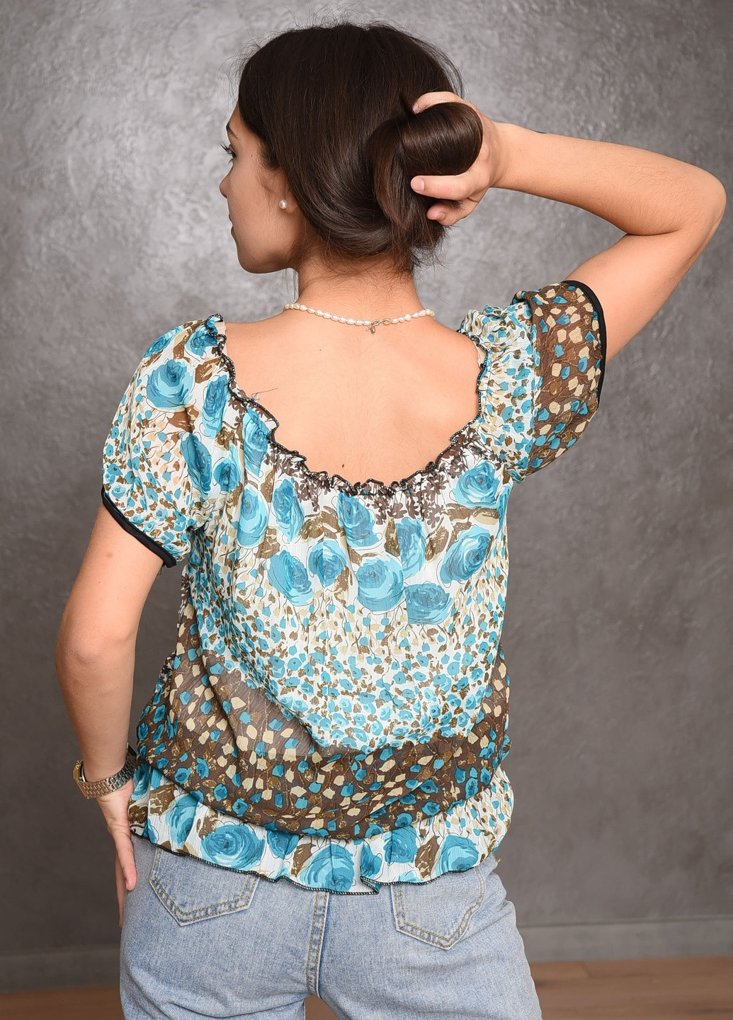Голубая летняя блузка женская голубого цвета размер 42-44 на запах Let's Shop