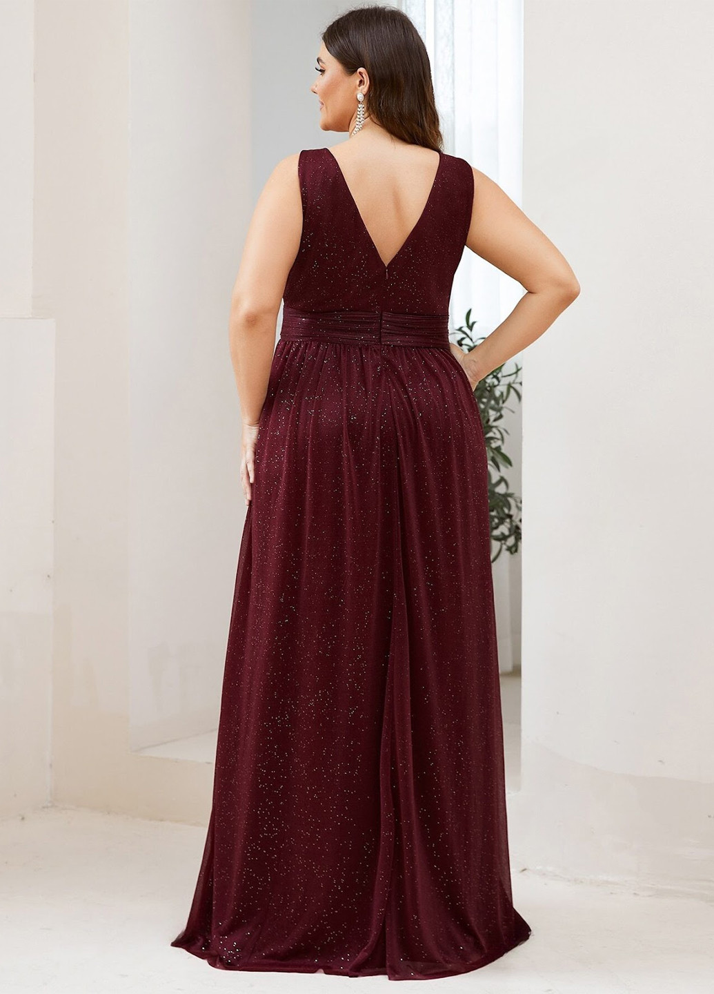 Бордова вечірня сукня в стилі армпір SHEIN однотонна