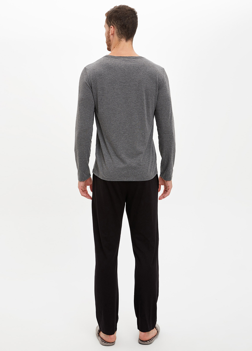 Комплект(реглан, штани) DeFacto лонгслив + брюки темно-сіра домашня поліестер, бавовна, трикотаж