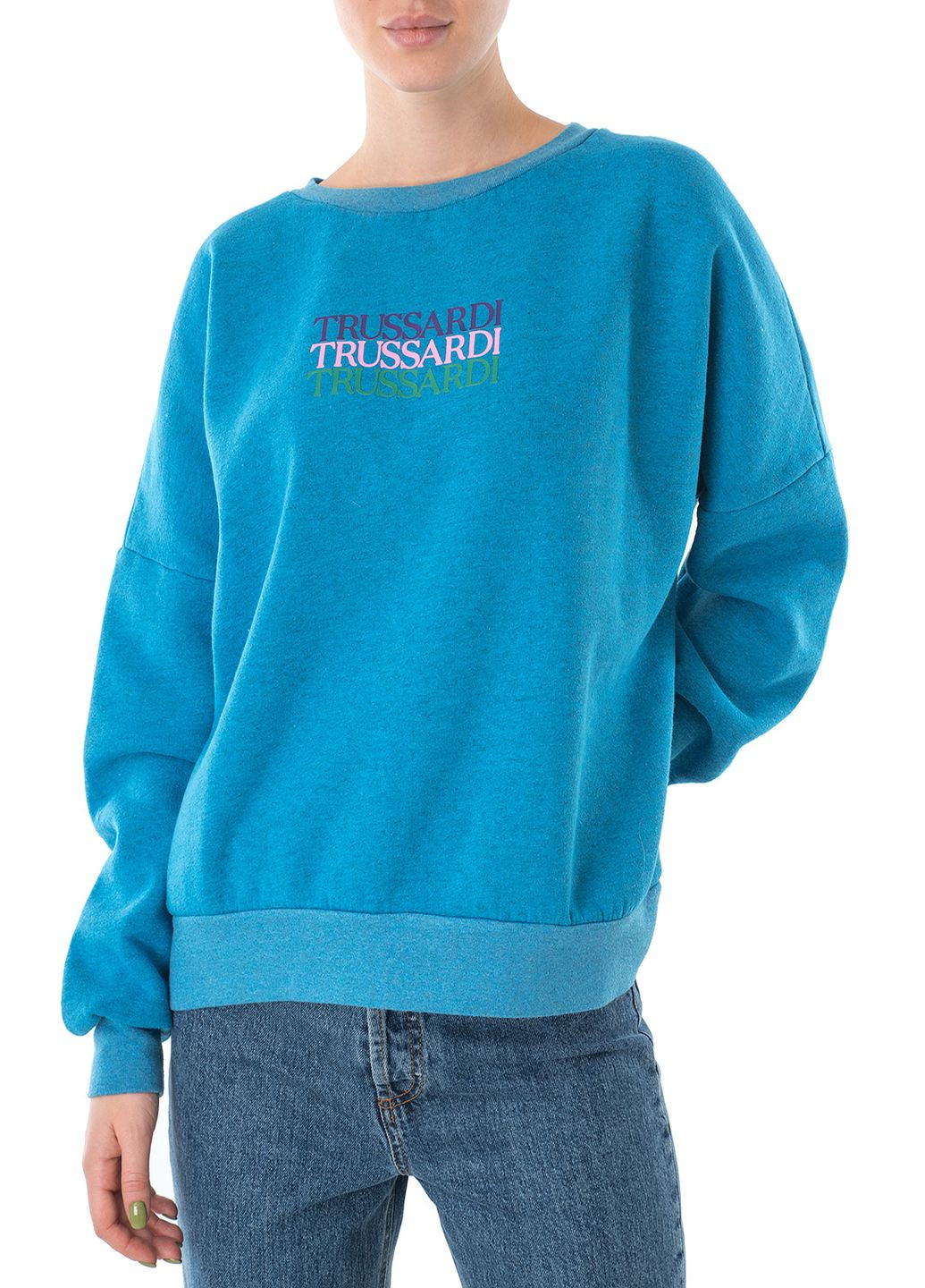 Світшот Trussardi Jeans - крій однотонний блакитний кежуал - (250489931)