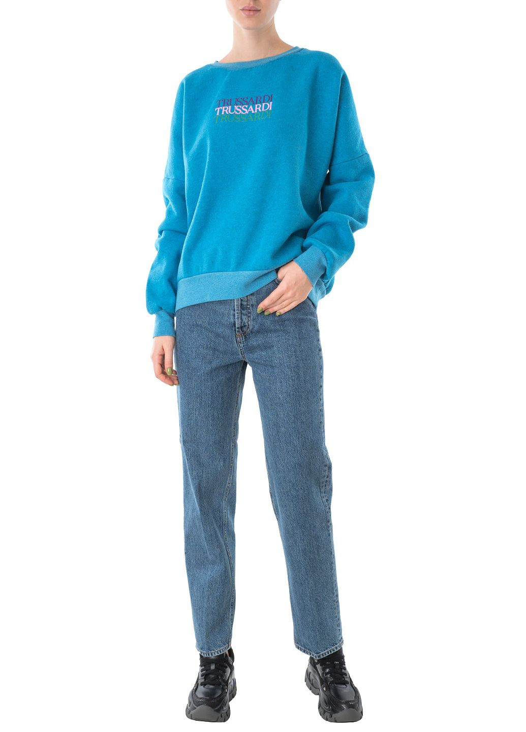 Світшот Trussardi Jeans - крій однотонний блакитний кежуал - (250489931)