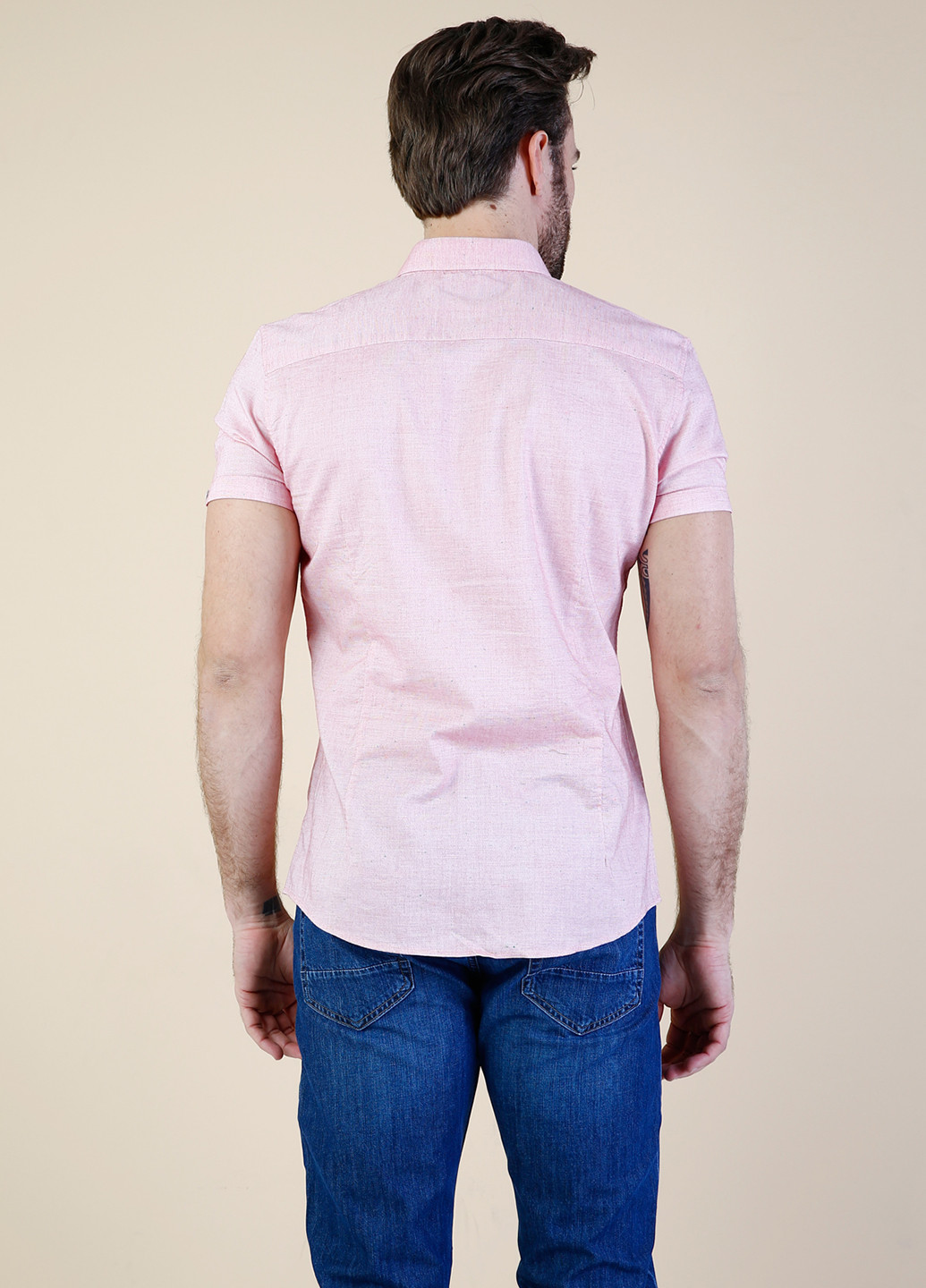 Светло-розовая кэжуал рубашка однотонная Colin's с коротким рукавом