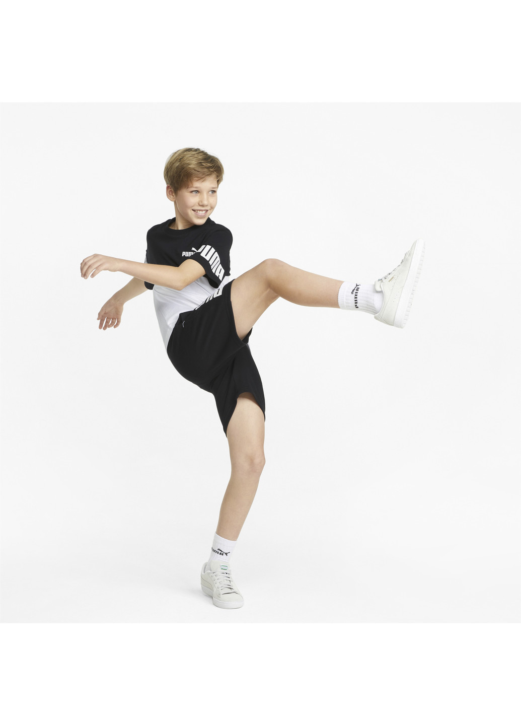 Детские шорты Power Youth Shorts Puma однотонные чёрные спортивные хлопок, полиэстер