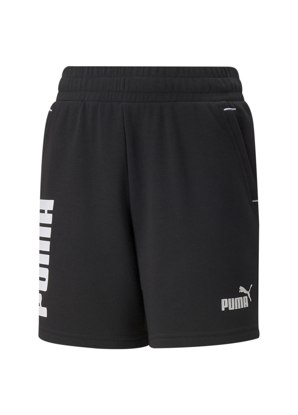 Детские шорты Power Youth Shorts Puma однотонные чёрные спортивные хлопок, полиэстер