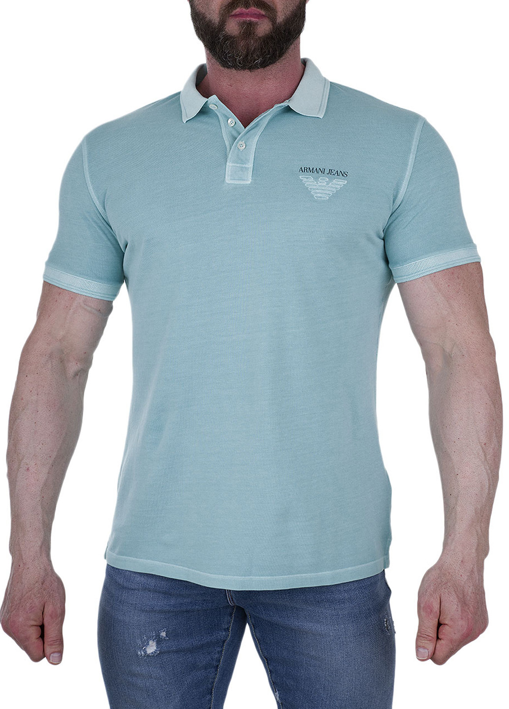 Голубой футболка-поло для мужчин Armani Jeans с логотипом
