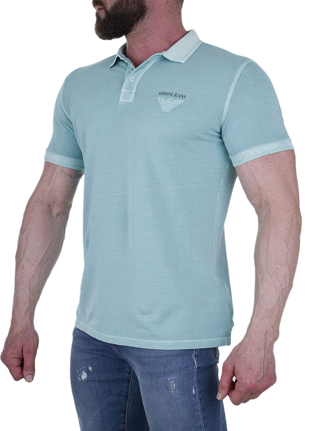 Голубой футболка-поло для мужчин Armani Jeans с логотипом