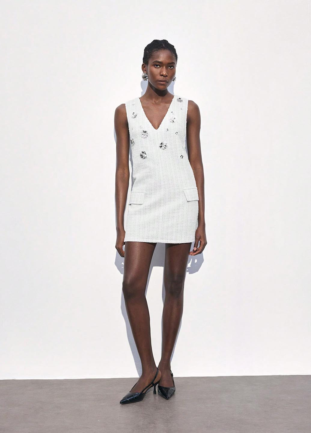 Молочное кэжуал платье SHEIN в клетку