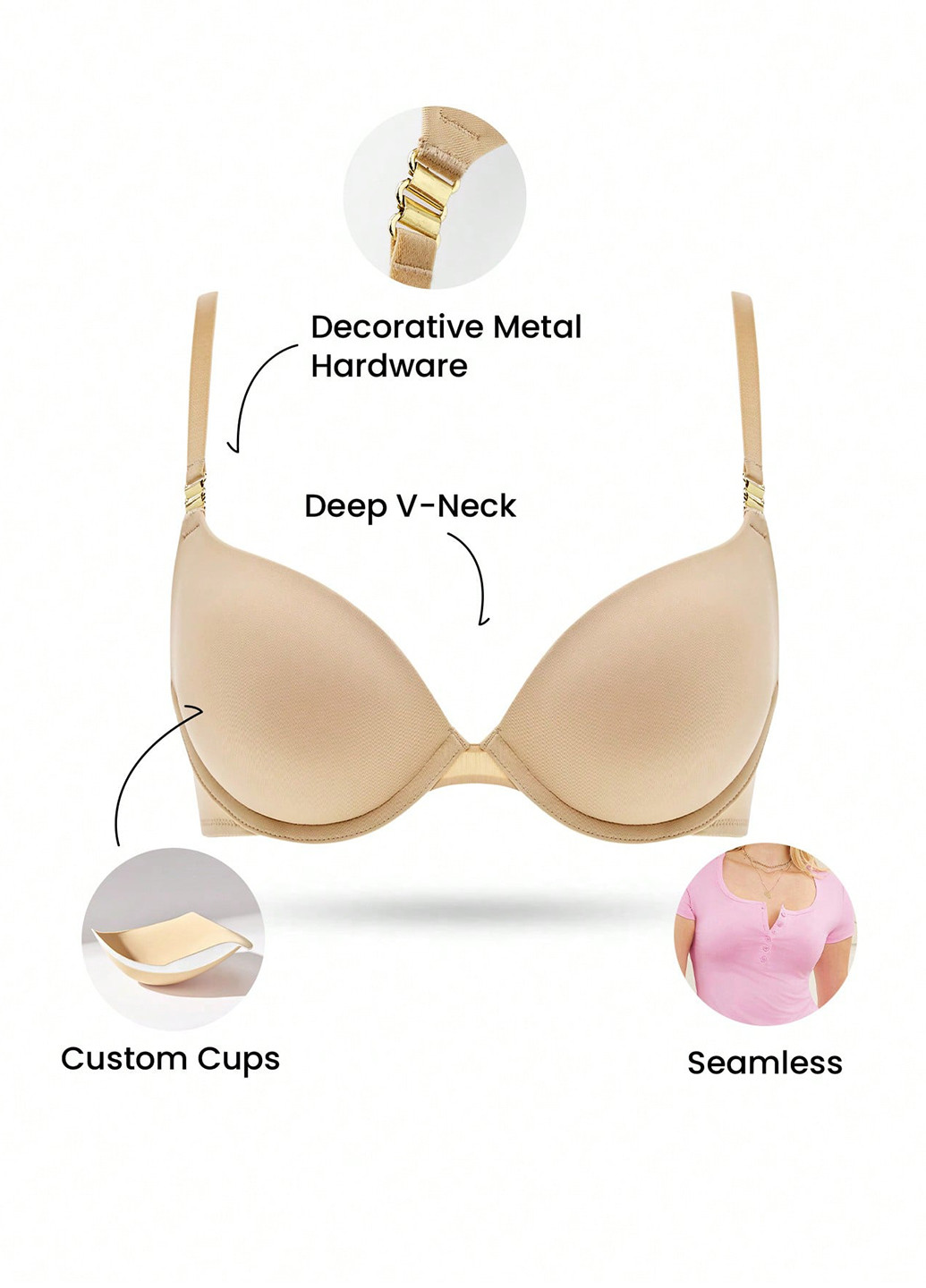 Кремовый бралетт бюстгальтер SHEIN с косточками полиамид