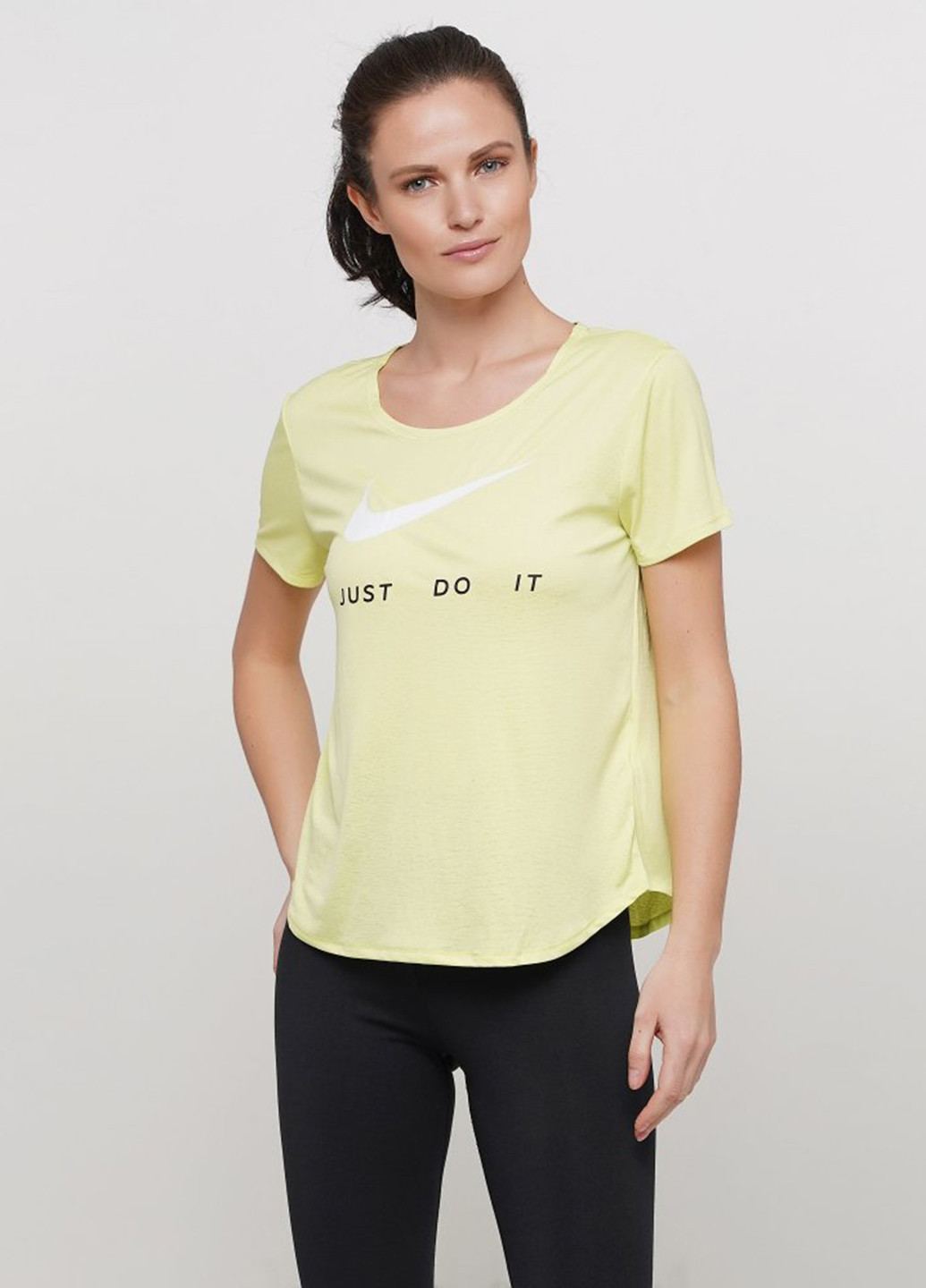 Кислотно-жёлтая всесезон футболка Nike W Nk Top Ss Swsh Run