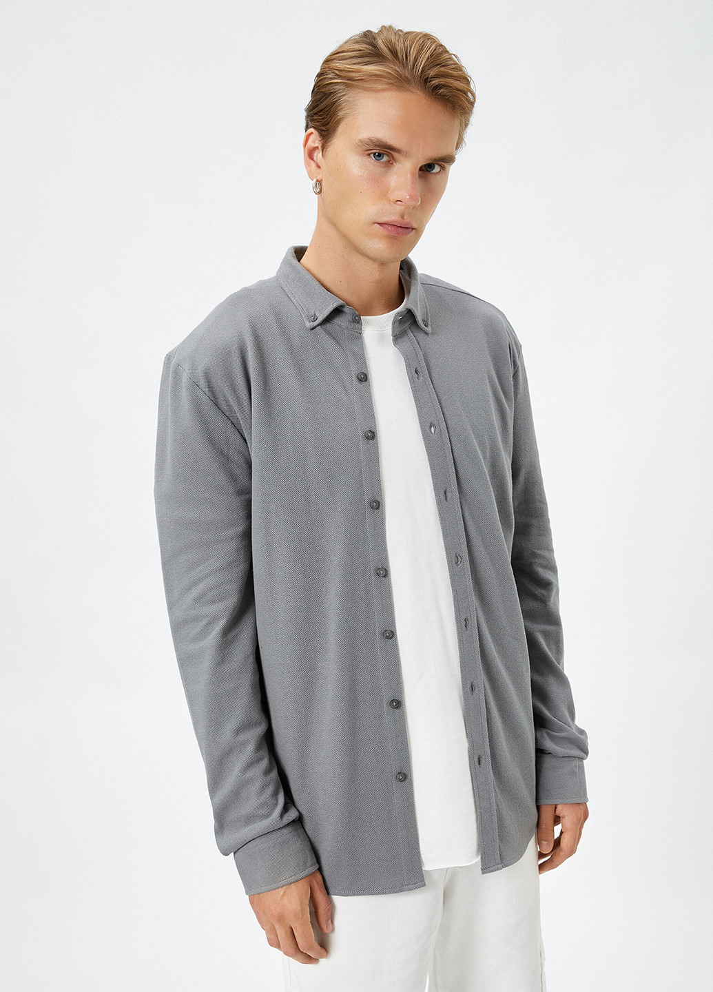 Серая кэжуал рубашка однотонная KOTON