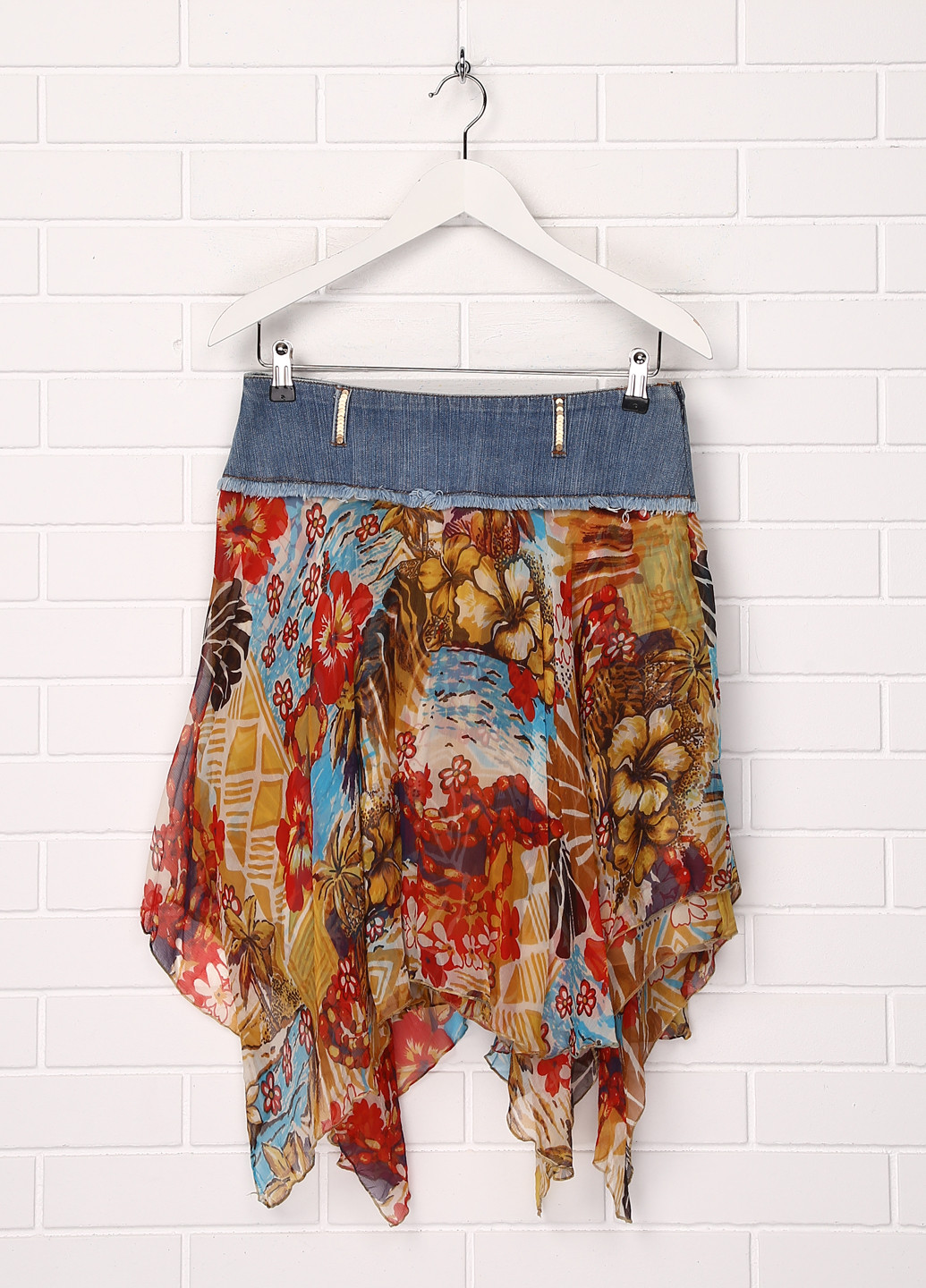 Разноцветная джинсовая цветочной расцветки юбка Parrot мини