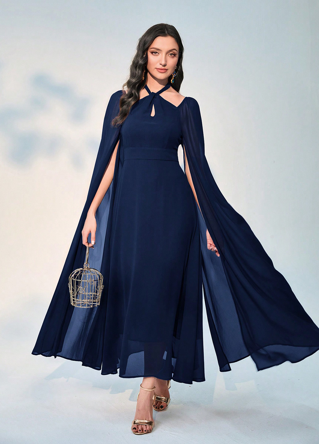 Синя вечірня сукня сукня-кейп SHEIN однотонна