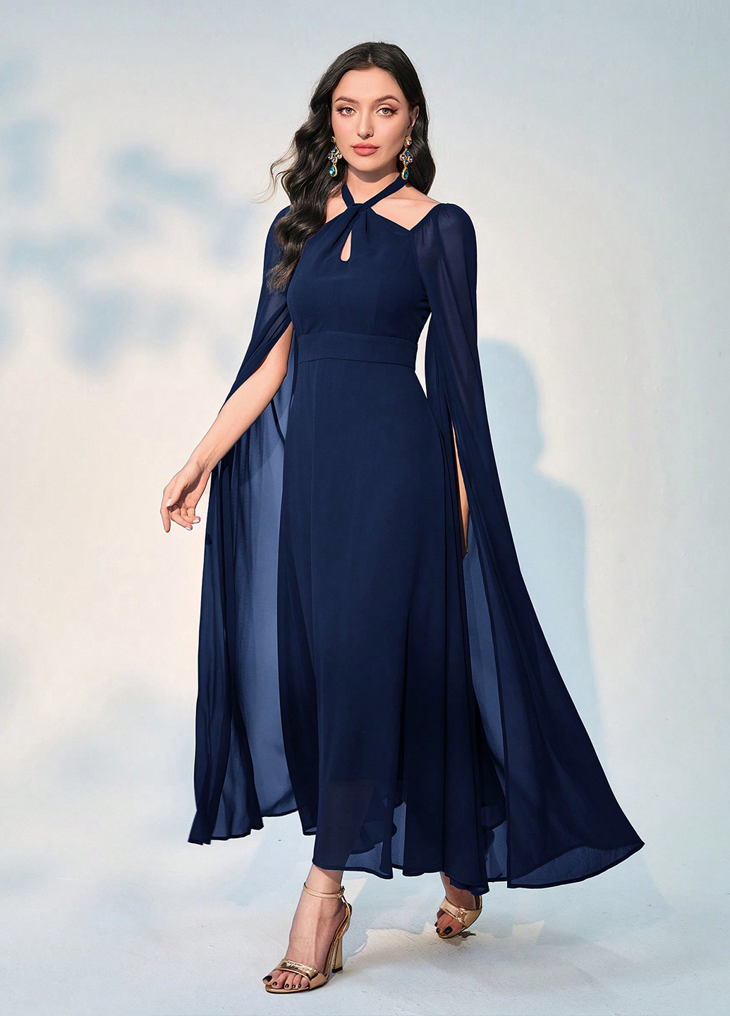 Синя вечірня сукня сукня-кейп SHEIN однотонна