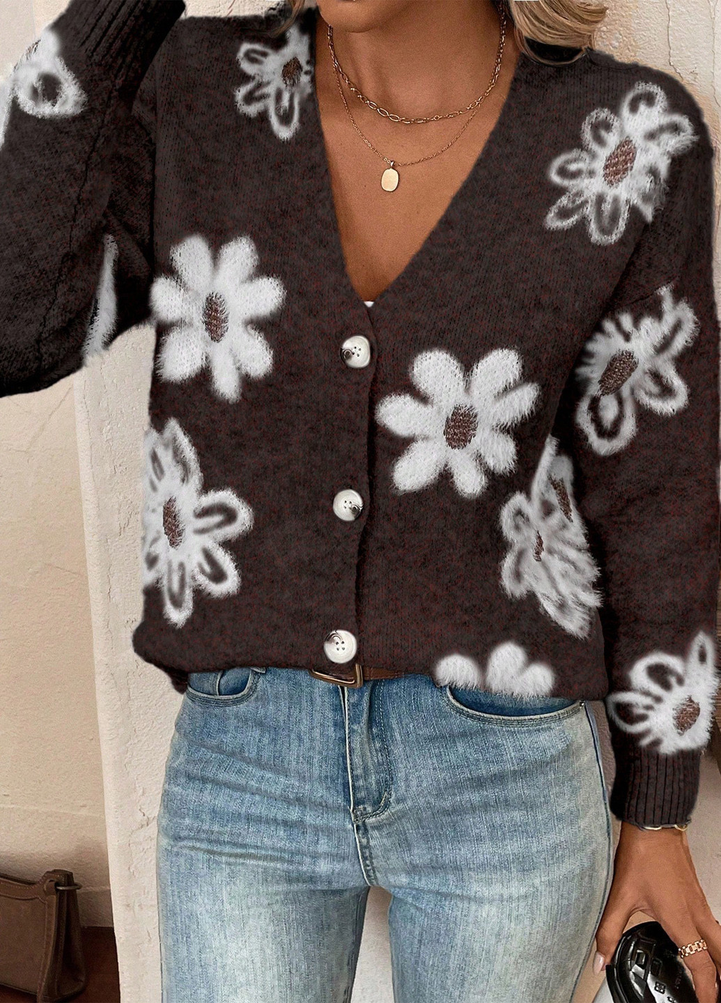 Коричневый демисезонный кардиган SHEIN