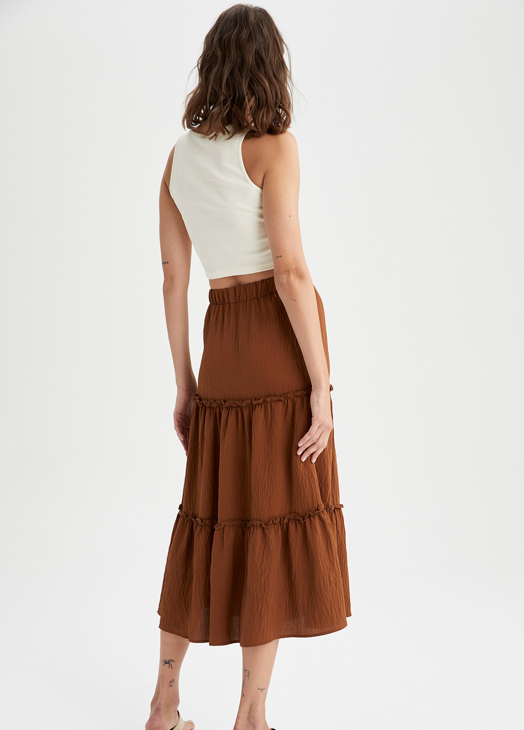 Светло-коричневая кэжуал юбка DeFacto а-силуэта (трапеция)