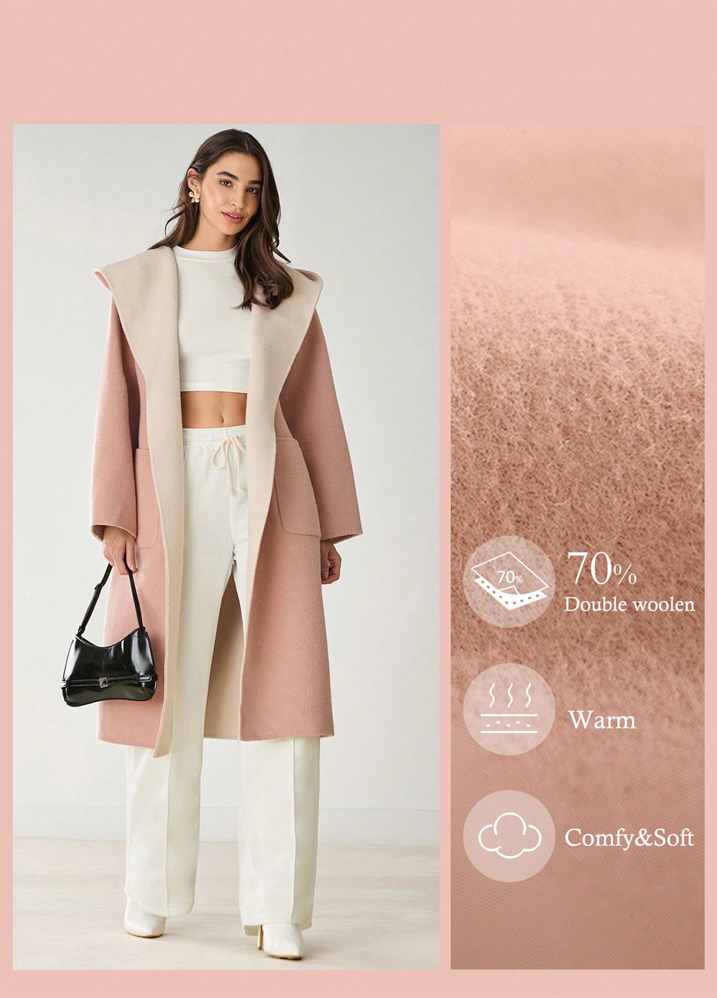 Розовое демисезонное Пальто однобортное SHEIN