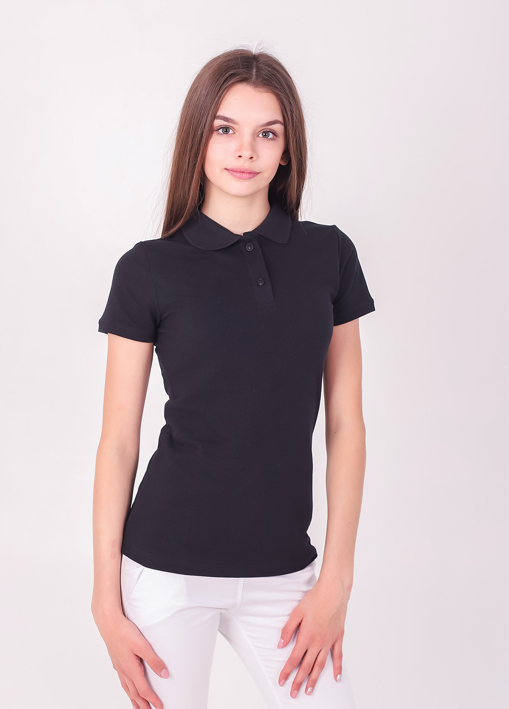 Черная женская футболка-футболка поло жіноча TvoePolo однотонная